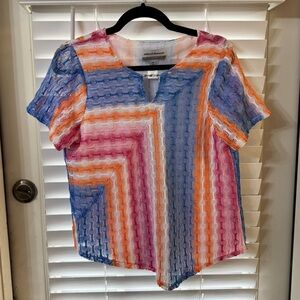 Alfred Dunner Multicolor Chevron Knit Short-Sleeve Top - Blue/Pink/Orange/White